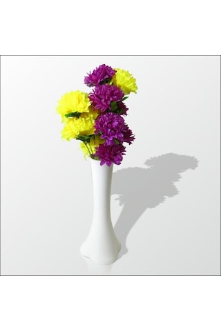 Uzun Fil Ayağı 40 Cm Akrilik Beyaz Vazo Renkli Çiçekler
