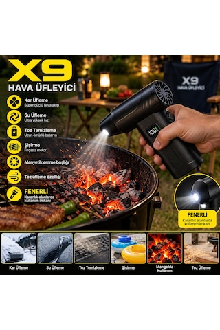 X9 Hava Üfleyici 130.000rpm Şarjlı Fenerli 5 Kademeli Turbo Fan 52m/s Güçlü Hava Üfleyiyici Taşınabili Cep Boyutunda Mangal Toz Şişme Çadır Şişe Yatak Deniz Yatağı Topu Şişirme 1