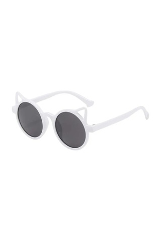 Dabify Beyaz Kemik Çerçeve Kedi Tasarım Vintage Retro Unisex Çocuk Güneş Gözlüğü
