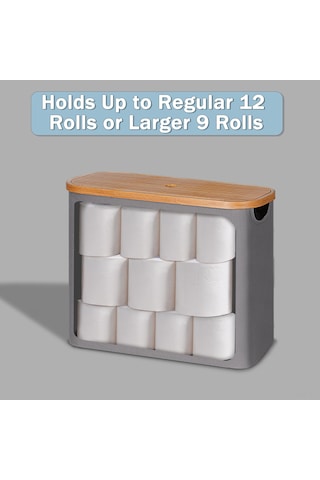 Ximistore9 Gri Banyo Kağıdı Depolama Sepeti, 9 Rollu Kapasite, Bambus Kollü Ve Kapaklı, Oxford Kumaşı Dikey Organizer Gri
