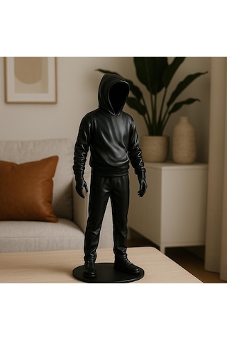 Cajuart Büyük Boy Siyah Holigan Kapüşonlu Gölge Adam Biblo Dekor 1 Adet