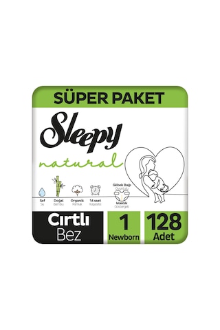 Sleepy Natural Süper Paket Bebek Bezi 1 Numara Newborn 128 Adet 2'li