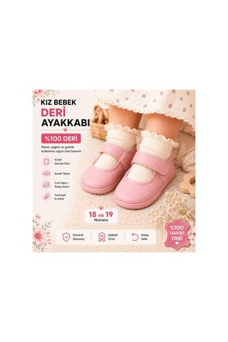 My Baby Kumsal % 100 Deri Bebe Babet Ayakkabı Taban Ve İç Astar Tamamen Deriden Üretilmiştir. Pembe Pembe