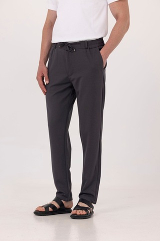 Sabri Özel Antrasit Dokulu Arka Lastikli Köprü Kemerli Bağcıklı Slim Fit Jogger Pantolon