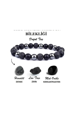 Hematit , Lav Ve Onix Doğal Taşlı Bileklik Siyah