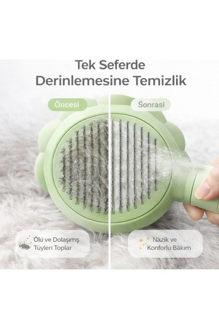 Tr Kedi Köpek Spreyli Tarak Toplama Fırçası - Su Hazneli Kendinden Temizlemeli Tarak - Paslanmaz Çelik Uçlu - Masa