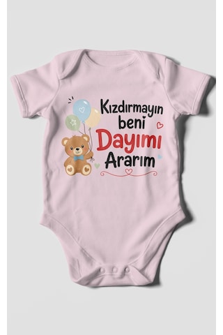 Morivokids Kızdırmayın Beni Dayımı Ararım Kısa Kollu Bebek Body %100 Pamuk Bebe Pembe