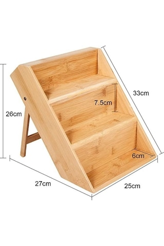 Bambu 3 Katlı Katlanır Ayaklı Baharatlık Standı Doğal, Ayarlanabilir Ve Katlanabilir Bambu Organizer Bambu