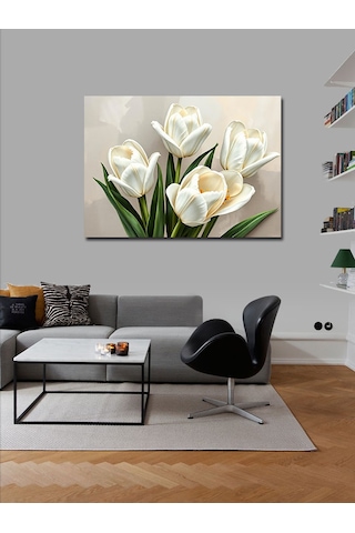 Kanvas Tablo Beyaz Zarif Laleler 70cmx100cm