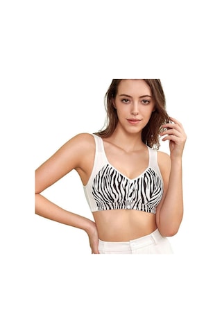 Beyaz Orta Yaşlı Ve Yaşlı İç Giyim İçin Avrupa Ve Amerikan Büyük Fincan Ön Toka Kadın Çelik Halka Olmadan Baskılı Tank Top Büyük Boy Sütyen Beyaz