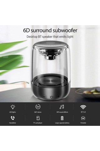 Jeemson C7 Siyah Kablosuz Bluetooth Hoparlör, 360 Ses, 1000mah Pil, Renkli Led Işıları, Tf Kart Desteği, Taşınabilir Altı Tabanlı