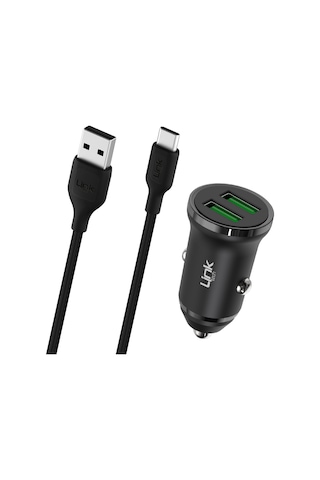 Linktech C483e 12w 2x Usb + Type-c Usb Kablo Araç İçi Şarj Aleti Set Siyah