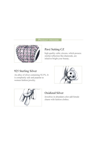 S925 Ayar Gümüş Ayı Balon Kalp Şeklinde Kakma Zirkonyum Pırlanta Dıy Boncuk Bilezik Aksesuarları, Stil: Boncuk Çok Renkli