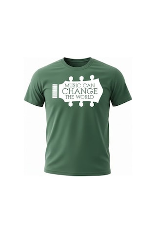 Urbantrendstore Unisex Gitar Baskılı Oversize Fit Rahat Geniş Salaş T-shirt Günlük Tişört Yeşil