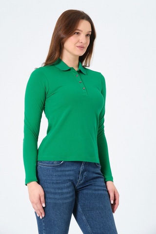 Msw Kadın Uzun Kollu Regular Fit Polo Yaka T-shirt Btg Yeşil