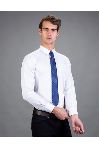Tudors Modern Slim Fit Uzun Kollu Pamuklu Kolay Ütü Armürlü Erkek Beyaz Gömlek-13397 Beyaz