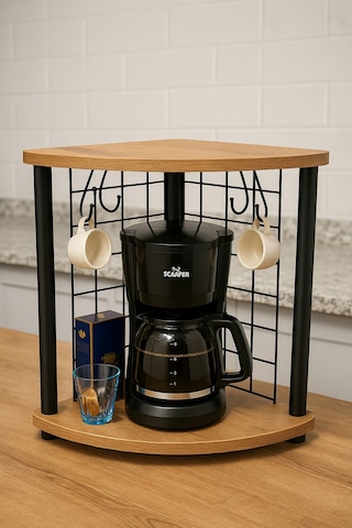 Harika Kahve Köşesi Tezgah Üstü Raf Baharatlık 6 Kancalı Organizer Çam