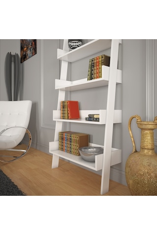 Pasifichome Only Raflı Beyaz Merdiven Kitaplık / Duvara Monte Kitaplık