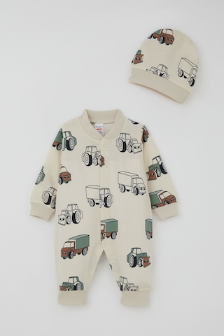 Breeze Erkek Bebek Tulum Minik İş Makineleri Desenli 0-6 Ay, Krem
