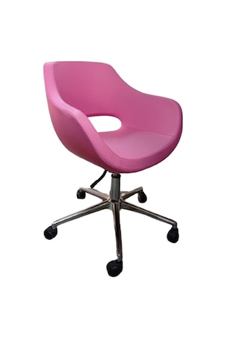 Bilgisayar Sandalyesi Krom Yıldız Ayaklı Pembe Renk Suni Deri
