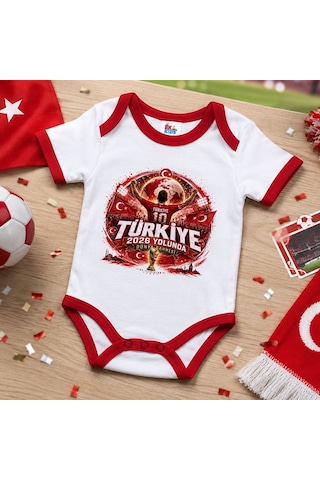 Bk Gift Türkiye Taraftar Temalı 2026 Dünya Kupası Tasarımlı Kırmızı Bebek Body Zıbın-6 Tek Yürek Milli Takım Ruhu