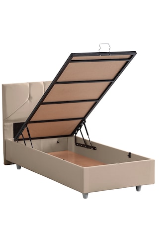 Wick Tek Kişilik Baza Başlık Letto Yatak Seti - Bej 90 x 190