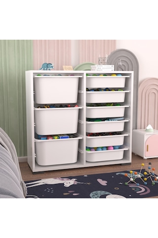 Carla 3+6 Beyaz Çok Amaçlı Dolap Oyuncak Dolabı Beyaz