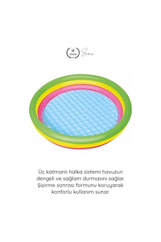 Şişmehavuz 3 Halka Renkli Yuvarlak Havuz Şişme Çocuk Havuzu Balkon Bahçe Teras Kullanımına Uygun Da Diğer