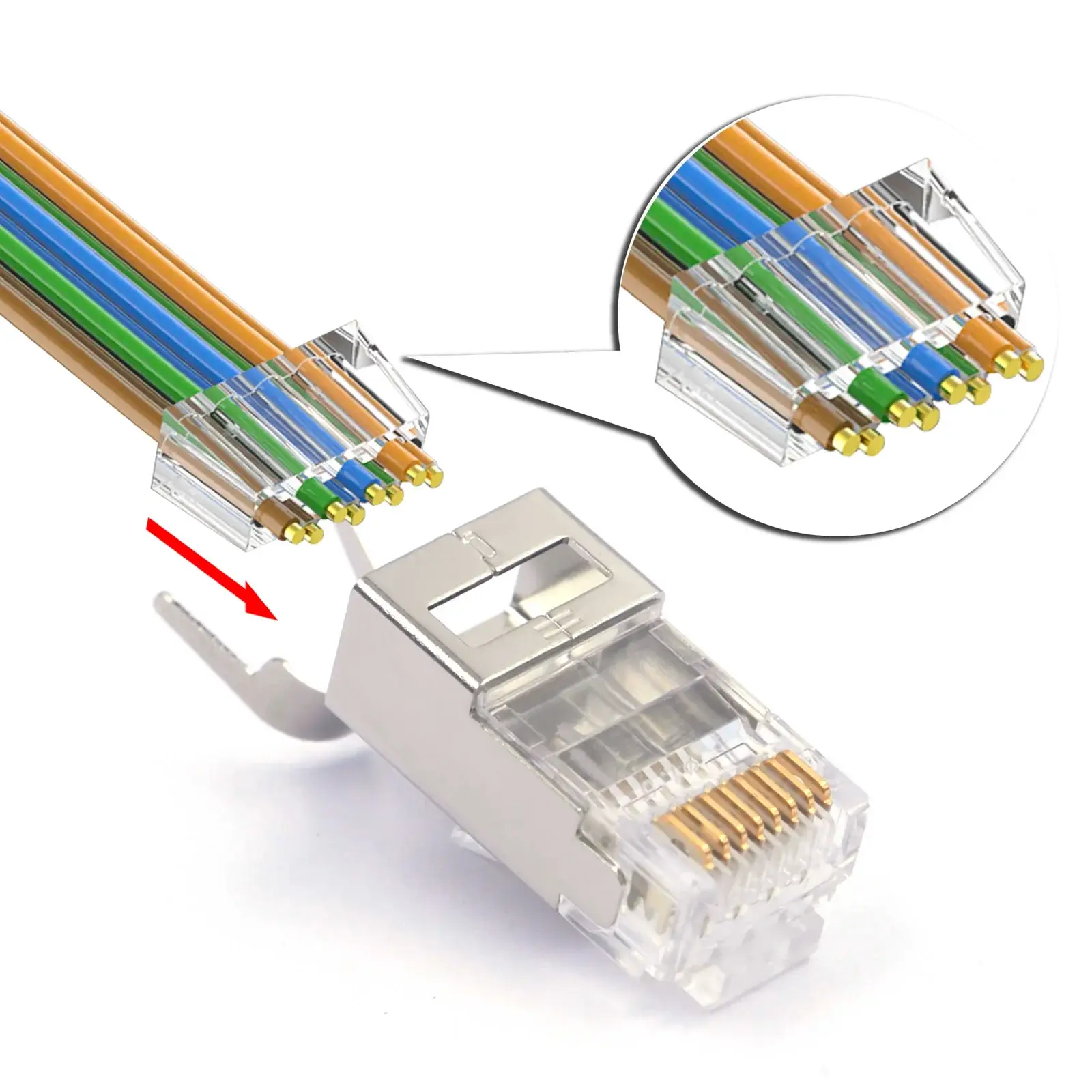 Molix Mx-507 Cat7 Rj45 Konnektör - Metal Zırhlı Stp/ftp 10gbps Yüksek Hızlı Network Jack 100'lük Paket