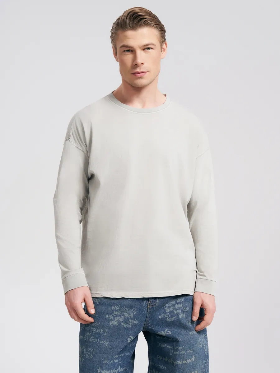 Tvoe Pamuklu Boyalı Tie-dye Uzun Kollu Tişört 292080506 Açık Gri