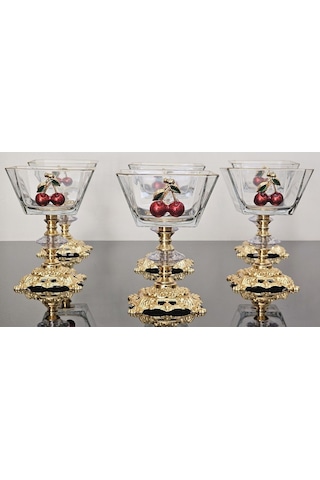 Atabey Home Collection 6'li Kirazli Döküm Ayakli Magnolia Dondurmalik & Kase & Sunumluk Cup