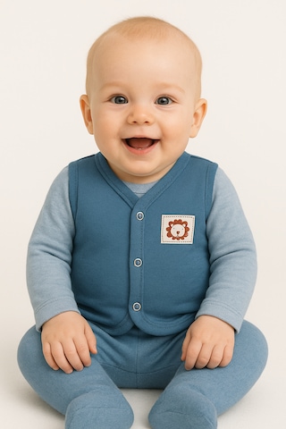 Mevsimlik Penye Bebek Yelek %100 Pamuk Mavi