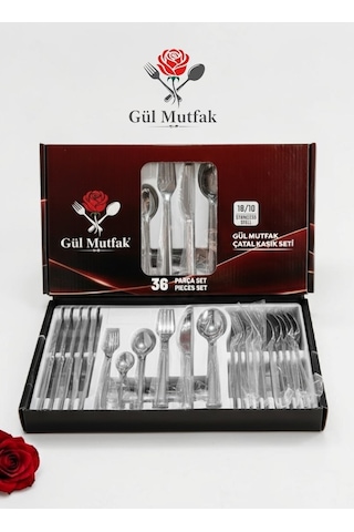 36 Parça Sade 6 Kişilik Lüx Çatal & Kaşık & Bıçak Takımı 18/10 Çelik