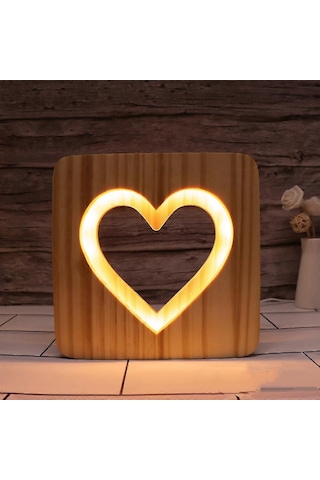 Kalp Şeklinde Led Gece Işık Katı Ahşap Düşük Enerji Anahtar Çok Renkli
