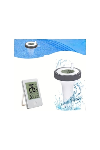 Topshop1 Gri Beyaz Kapali Sicaklik Gostergeli Kolay Okunur Yuzme Havuz Termometresi Kablosuz Dijital Monitor
