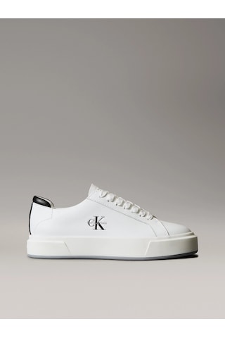 Calvin Klein Basket Cupsole Bağcıklı Deri Çok Renkli Kadın Beyaz Sneaker Yw0yw01945-01w Beyaz
