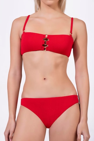 Endeep Kadın Aksesuarlı Dokulu Kumaş Kırmızı Straplez Bikini Takımı