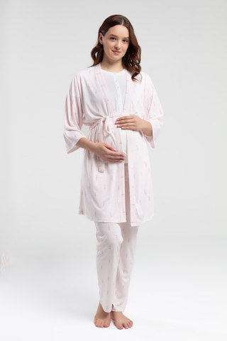 Arnetta 3266 Sabahlıklı 3 Lü Hamile Lohusa Pijama Takımı Beyaz V1