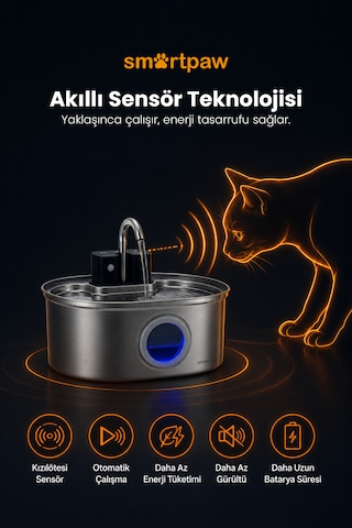 Smartpaw Aqua Max Sensörlü Kedi Su Pınarı Distribütör Garantili