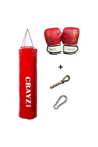 100x30 Boks Kum Torbası + Eldiven + Askı Aparatı Kırmızı - Mavi