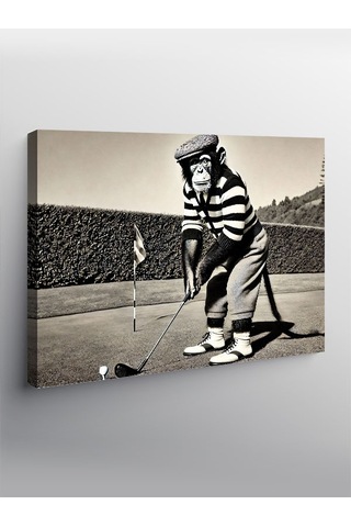 Kanvas Tablo Golfçü Maymun Komik Bir An 70cmx100cm