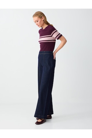Jimmy Key Koyu İndigo Mavi Yüksek Bel Normal Paça Pamuklu Uzun Denim Pantolon 6sw185615452