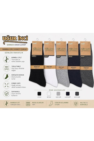 Uğur İnci Klasik Bambu Erkek Çorabı Nefes Alan, Terletmeyen, Yumuşak Ve Dayanıklı Günlük Çorap 6 Lı Paket Siyah