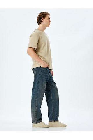 Koton Normal Bel Pamuklu Bol Baggy Jean Pantolon Petrol 5sam40038nd Petrol