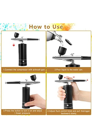 Tangshopping Şarj Edilebilir Akülü Airbrush Kompresörü, 30psı Seti - Siyah