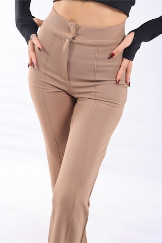 Nevege Butik Kadın Krep Kumaş Likralı Ön Çimalı Yüksek Bel Palazzo Pantolon-camel Camel