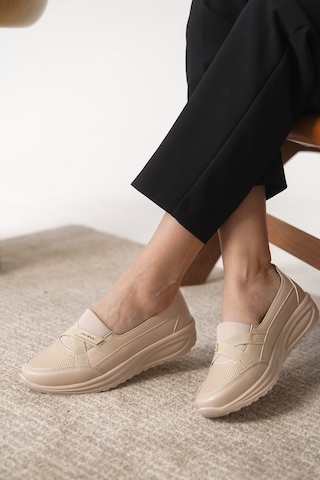 Garantili D0312 Günlük Ortopedik Kadın Babet Ayakkabı Krem