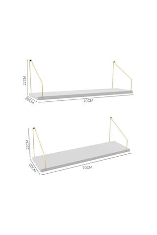 Duvar Rafı Kitaplık Mutfak Banyo Yaşam Alanı 20 X 70 Cm 2 Adet Beyaz Altın Kollu