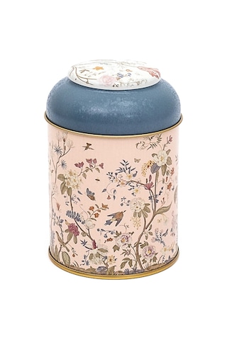 Botanica Pink Desenli Yuvarlak Metal Kutu, 9 X 11 Cm, 0.6 Lt