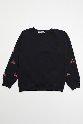 Kolları Kiraz Nakışlı Kız Çocuk Sweatshirt 26kcck7336132979-siyah Siyah